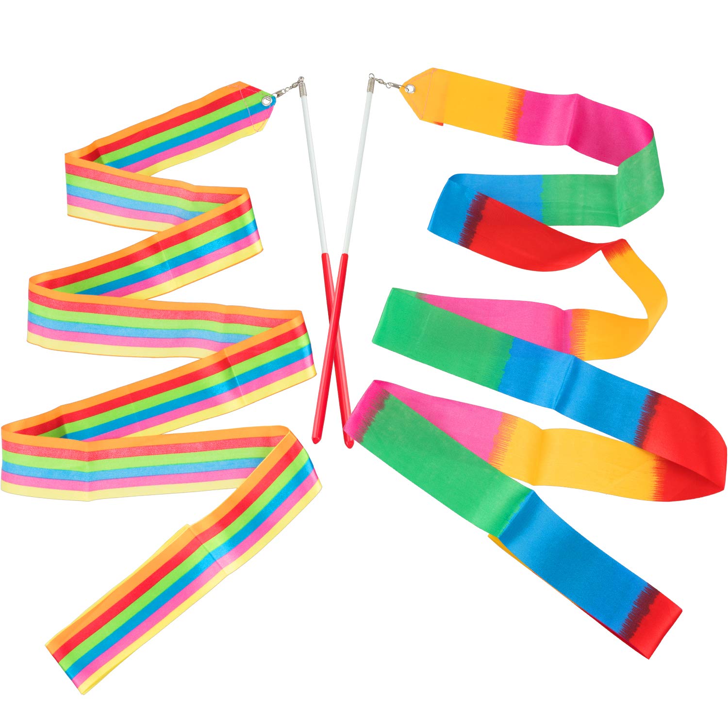 ANCRIS 2Pcs 2M Gymnastics Rhythmic Ribbon Wand Kid Dancing Streamers Ribbons Baton Twirling Rainbow Twirler Sticks Gymnastics Gifts for Girls Gym Training Baton Art Circus Carnival Shows