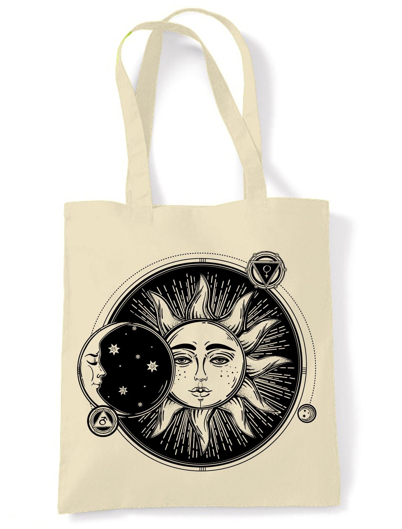 Tribal T-Shirts Sun and Moon Eclipse Hipster Tattoo Large Print Tote Shoulder Shopping Bag (Cream)