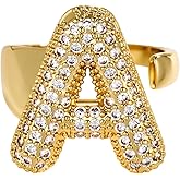 Cicy Bell Initial Rings for Women 14k Gold Plated Cubic Zirconia Delicate Letter Chunky Statement Open Rings Gifts for Her