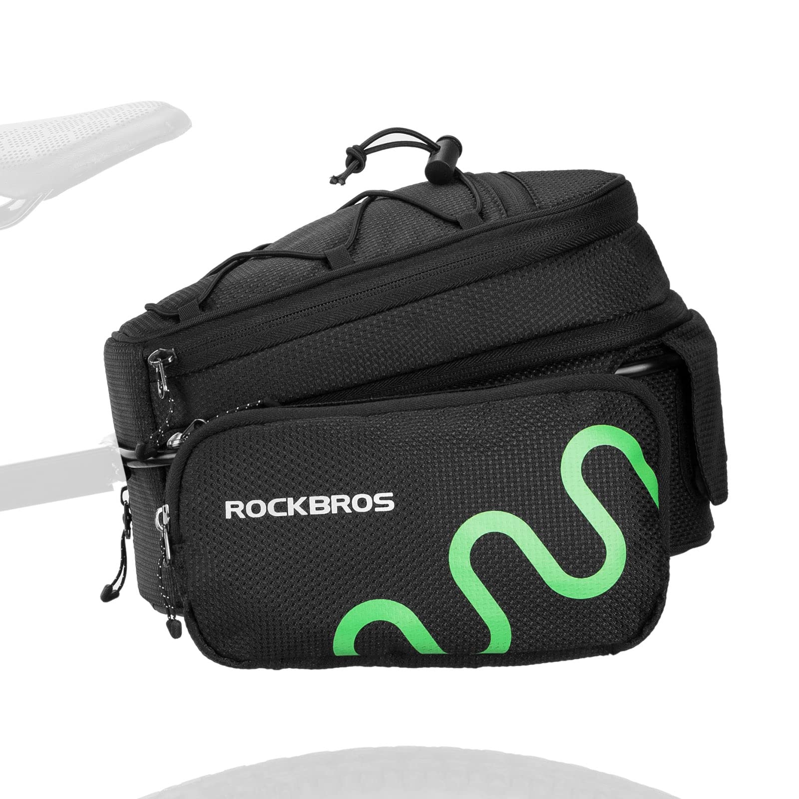 ROCKBROS Bike Rear Rack Bag Bicycle Pannier Bag 6-8L Double Side Bike Rack Trunk with Rain Cover Bicycle Rear Seat Carrier Bag for Storage, Mountain Road Bikes with Light Holder Black Green