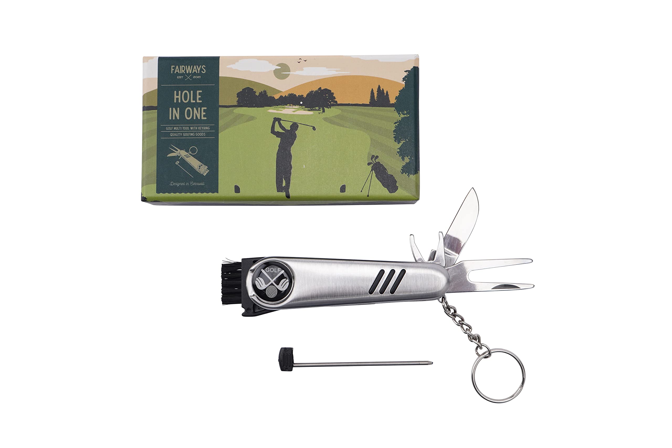 CGB Giftware Golfing 7-In-1 Multi Tool | Ball Marker Brush Pen Divot Tool | Age 18+ Years | Gift For Him | Modern Gent GB06425