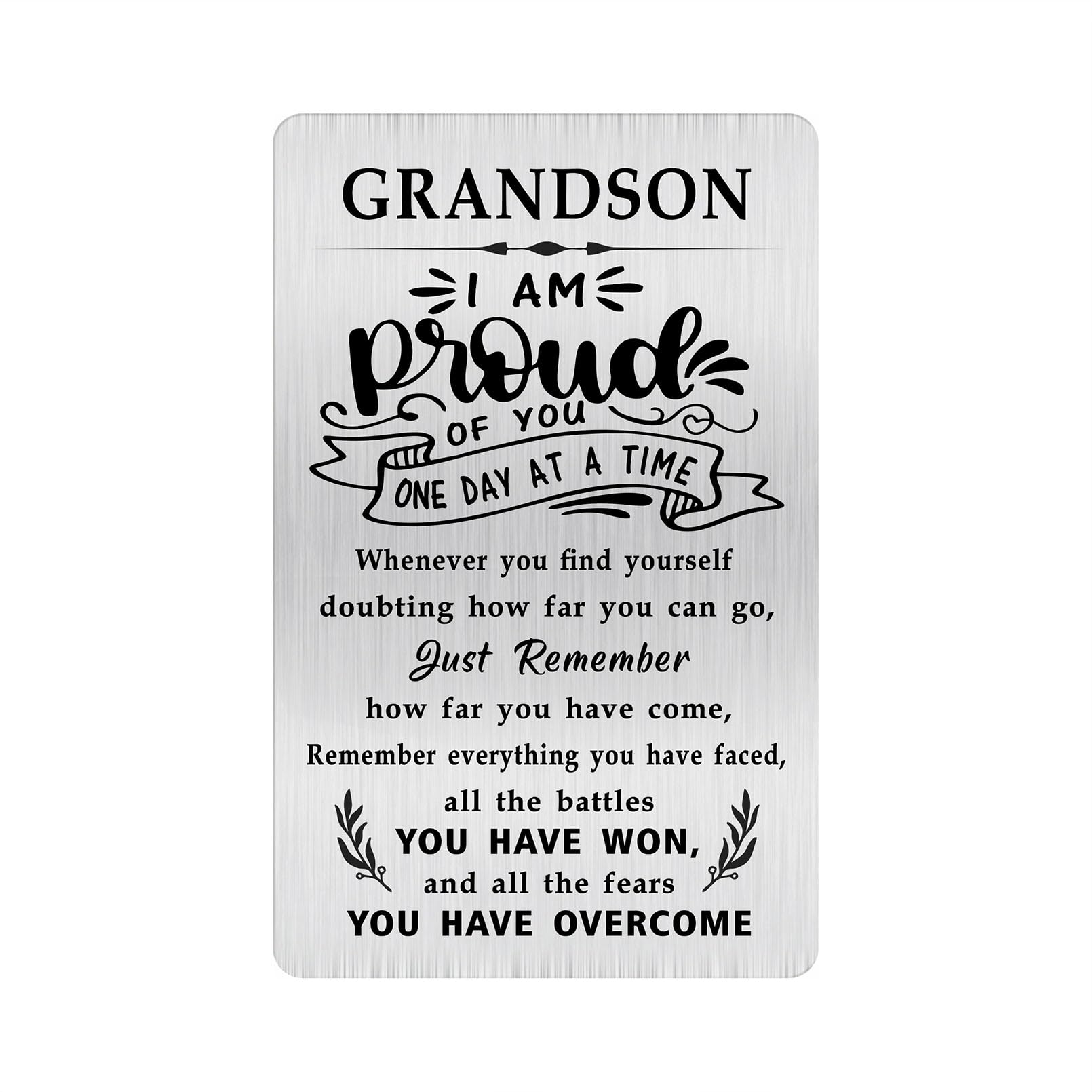 Alotozo Sobriety Gift for Grandson - Stainless Steel AA Recovery Gifts, Soberversary Birthday Card for Grandson - Inspirational Token for Men’s Sobriety Journey (Credit Card Size)