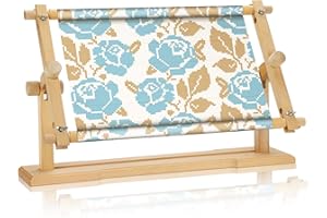 Yookeer Adjustable Embroidery Stand Hands Free Cross Stitch Scroll Frame Needlepoint Needlework Frame Stand Wooden Rotated Em