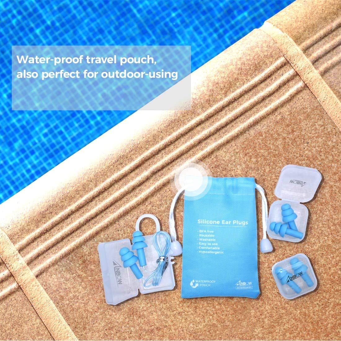 Reusable Silicone Ear Plugs - ANBOW Waterproof Noise Reduction Earplugs for Sleeping, Swimming, Snoring, Concerts, 32dB Highest NRR, 3 Pairs with Bonus Travel Pouch: Health & Personal Care