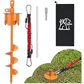 Tyalez 17" Heavy Duty Dog Tie Out Stake &amp; Buffer Rope for Large Dogs | Anti-pull out screw-in stake, Shock-absorbing buffer rope, Hold dogs up to 350 lbs, for yards, camping and travel.
