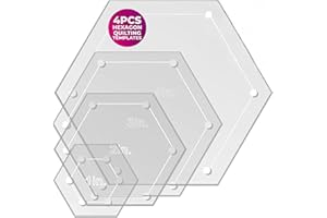 LaserThing Hexagon Quilting Template Set - 4", 3", 2", 1" Sizes with 1/4" Seam Allowance - Durable Acrylic Templates for Quilting, Patchwork, Crafting, & Sewing Projects - Clear Templates for Accuracy