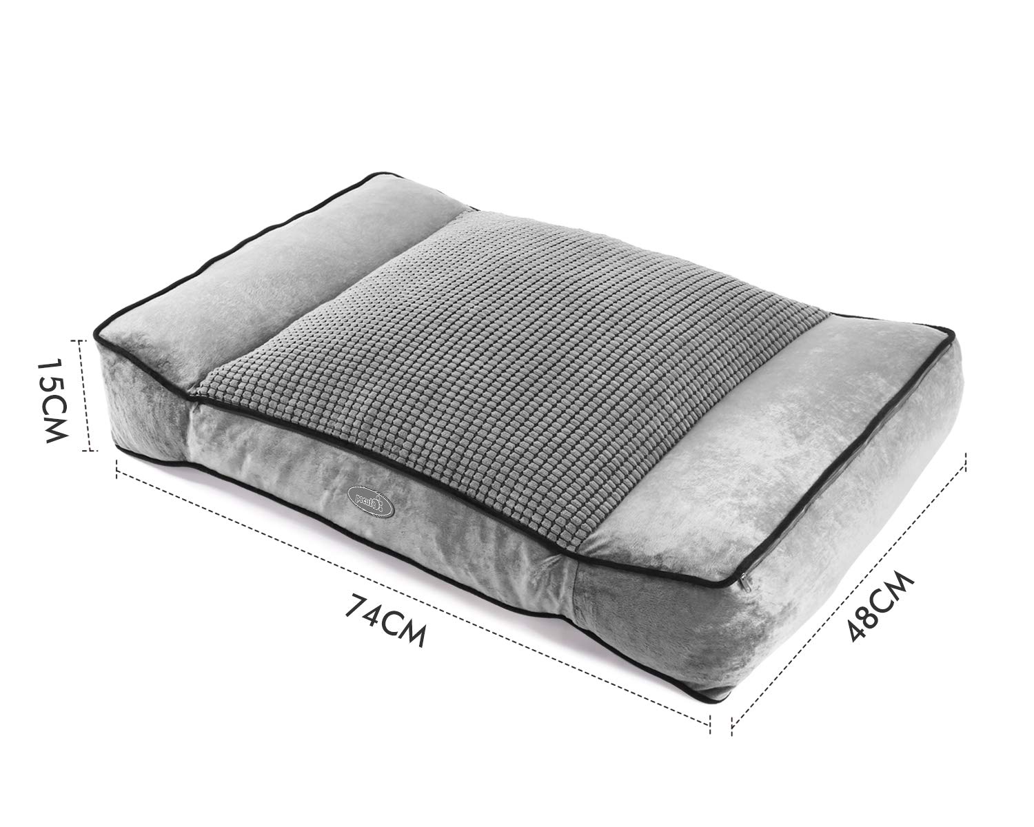 Pecute Medium Dog Bed(74X48cm), Shredded 15 cm Memory Foam Orthopaedic Pet Bed for Good Support,Warm Plush & Cool Silk Double Sided Design Four Seasons Available,Removable Cover Washable Easy to Clean