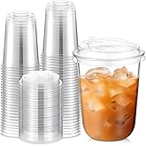 LemonRoad 25 Pack 16 oz Disposable Iced Coffee Drink Cups, Round Bottom Plastic Cups with Lids Strawless, Plastic Cup with Lids for Iced Coffee Smoothie Cold Beverage Party Catering Supplies