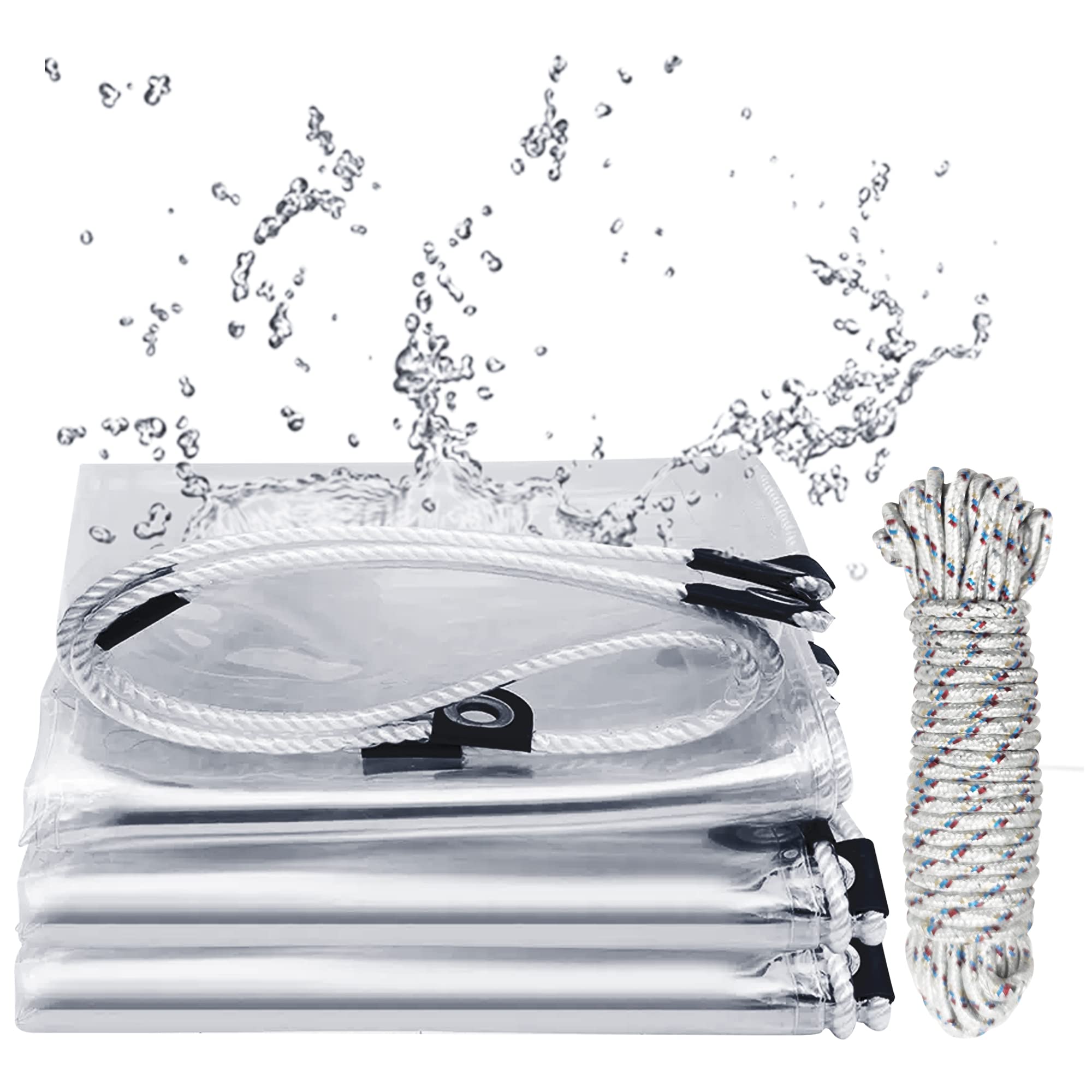 2m x 1m Clear Tarpaulin Waterproof Heavy Duty,PVC Transparent Glass Tarps with Metal Grommets,Protects Against Water,UV-Ray,Tear,Cold Weather,for Deck Porch Patio Canopy or Outdoor Camping Durable