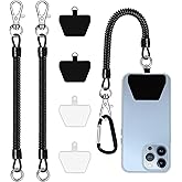 takyu Phone Tether, 2PCS Phone Leash Anti-theft Phone Strap with 4*Patch and 1*Carabiner for Outdoor Hiking Climbing Fit for iPhone Samsung Most Smartphones (Black+Black)