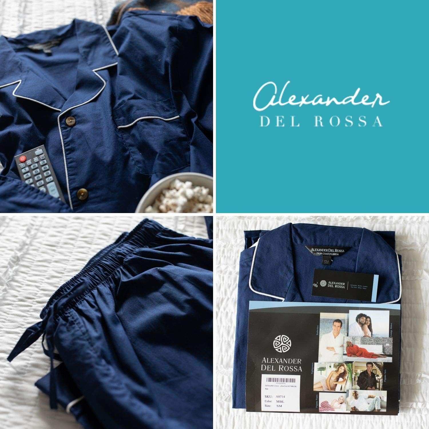 Alexander Del Rossa Men's Lightweight Button Down Pajama Set, Long Cotton Pjs at  Men’s Clothing store