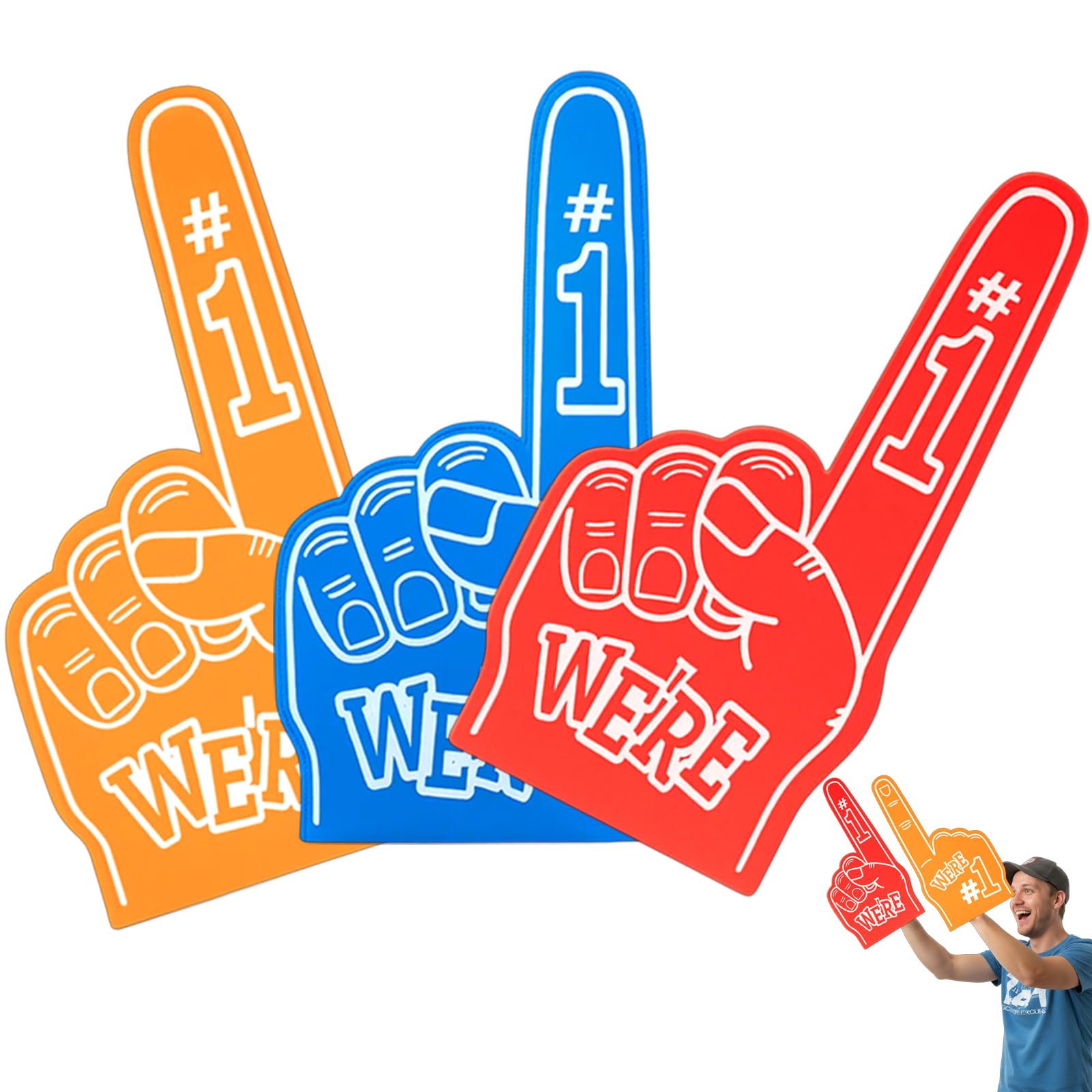 3pcs Giant Foam Finger Gladiators Foam Hands For Stadium Events Cheerleading Big Foam Hands for Sports Events School Spirit Cheerleading Party Props Easy Unisex,Number 1 Giant Foam Hands