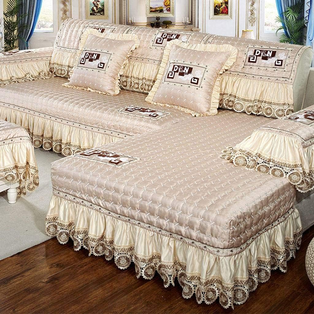 YAALO Sectional Couch Cover, Corner Couch Covers Lace Lace Anti-Slip Chaise Longue Sofa Slipcover Thicken All Inclusive Furniture Protector Cushion-A-90×160cm(35×63in)
