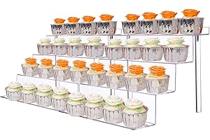 weddingwish Acrylic Display Riser Stand 4 Steps Clear Display Stand Shelf for Collectibles Amiibo Pops Figures, Cupcakes, Per