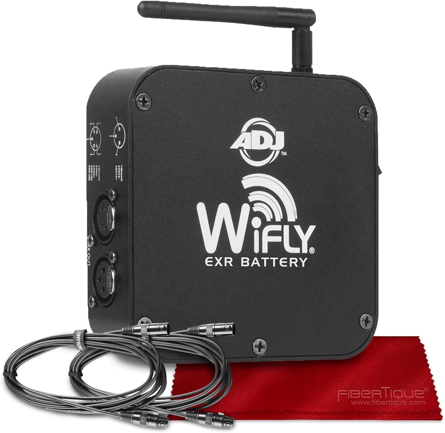 American DJ WiFLY EXR Battery Powered Wireless 2500' DMX Transceiver with Dual DMX Cable Bundle