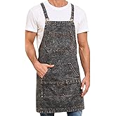 Beitiny Denim Apron with Pockets, Cross Back Apron for Men Women, Jean Work Aprons for Hairstylist Barber Grilling Gardening, Adjustable L to XXL