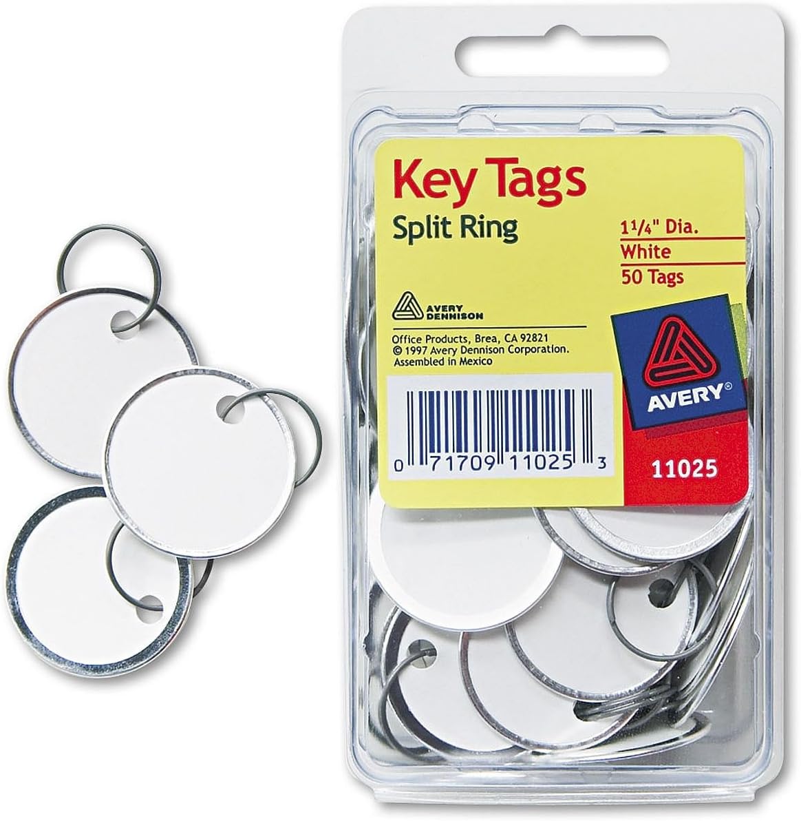 Avery Metal Rim Key Tags, Card Stock/Metal, White, 50 per Pack (11025), 6 Packs