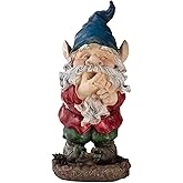 Alpine Corporation 15" Tall Outdoor Garden Gnome Smiling Yard Statue Decoration, Multicolor