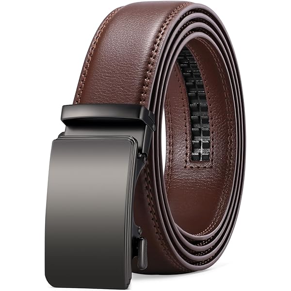 SENDEFN Leather Belt for Men Automatic Ratchet Buckle Slide Dress