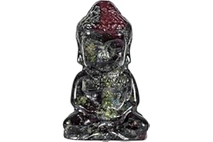 Cheungshing Pocket Stone Baby Buddha Crystal Statue for Home Decoration, Natural Crystal Zen Garden Spiritual Feng Shui Figurine for Religious Decor, Dragon Blood Stone