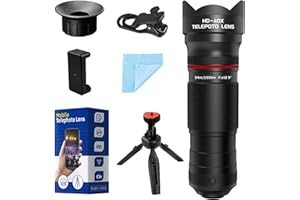 YOURELEXIT 40X Telephoto Lens with Tripod for iPhone Android Phones, 2-in-1 Mobile Phone Camera Lens Kit with Universal Clip, HD Magnifier for Smartphone Photography - Compatible with All Smartphones