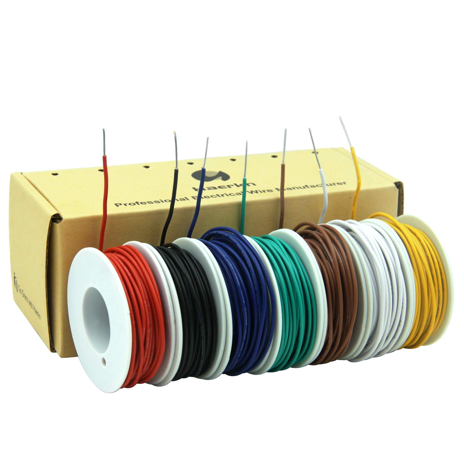24 awg 0.2mm² Solid wire kit Electrical wire Cable 7 colors 30ft each spool Hook up Tinned Copper wire breadboard wires for DIY — image 1