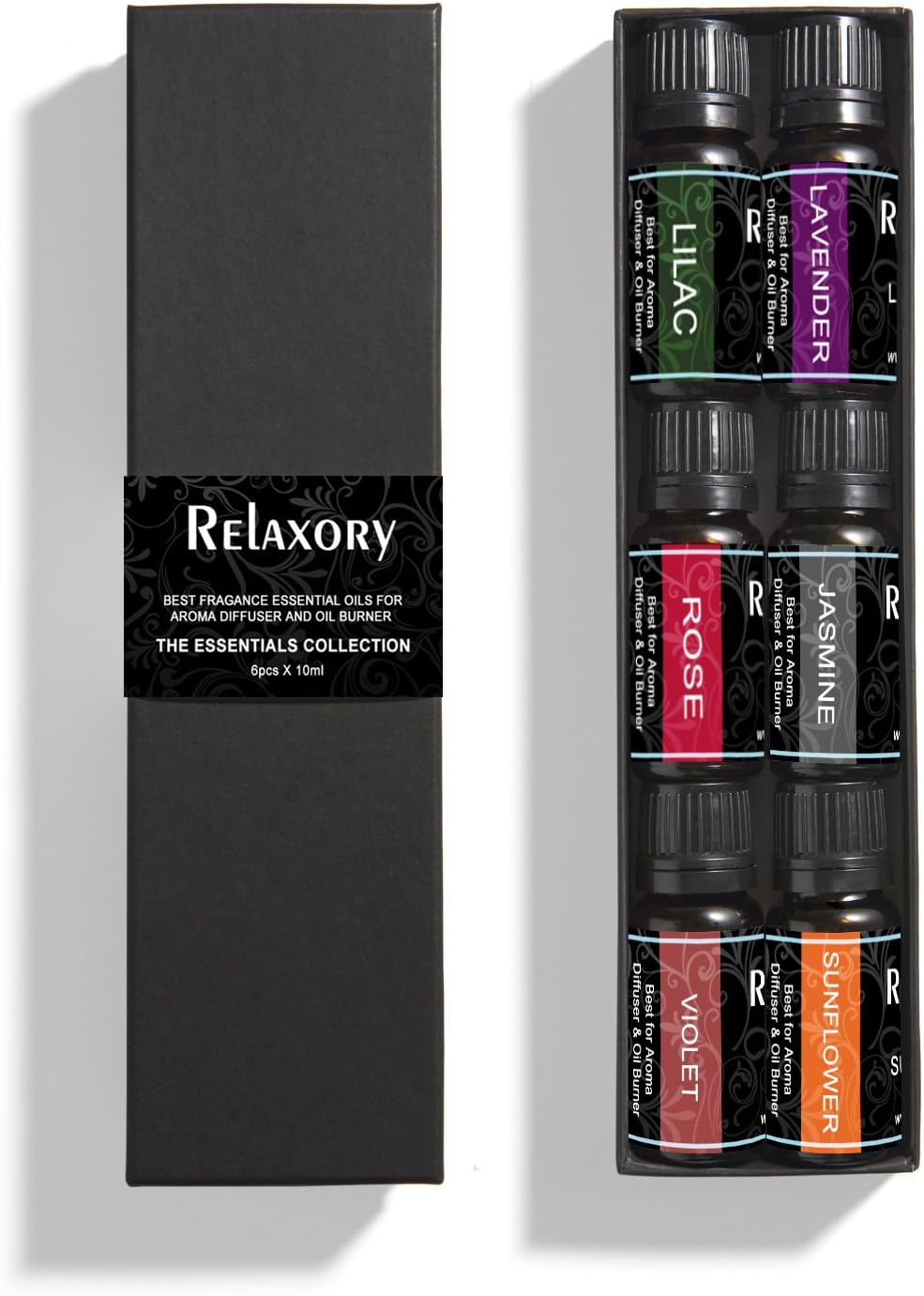 Relaxory 6 in 1 Floral Fragrance Essential Oil 10ml Lavender Rose Sunflower Jasmine Lilac Violet Starter Gift Set