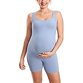 MOMANDA Women's Maternity Bodysuit Ribbed Sleeveless Shorts Jumpsuit Square Neck Tank Top Romper for Pregnancy
