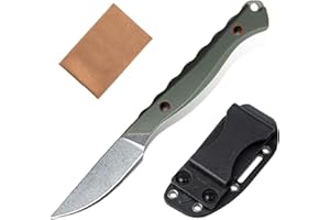 CEONIC Small Fixed Blade Knife with Kydex Sheath, 2.5" D2 Blade EDC Camping Fixed Blade Knife with Olive Green G10 Handle, Bushcraft Full Tang Knives, Outdoor Hunting Knives for Men Women
