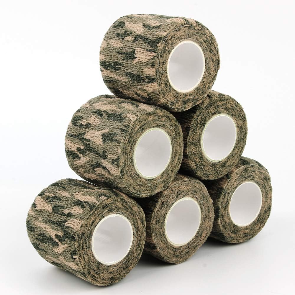AIRSSON 5 Roll Camouflage Tape Cling Scope Wrap Military Camo Stretch Bandage for Gun Rifle Shotgun Camping Hunting 2" x5 yds Self-Adhesive (Woodland Camo - 6 Pack) : Sports & Outdoors