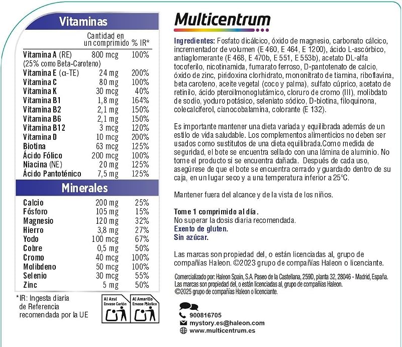 Hombre Multivitamínico Multimineral, Sin Gluten, 90 Comprimidos