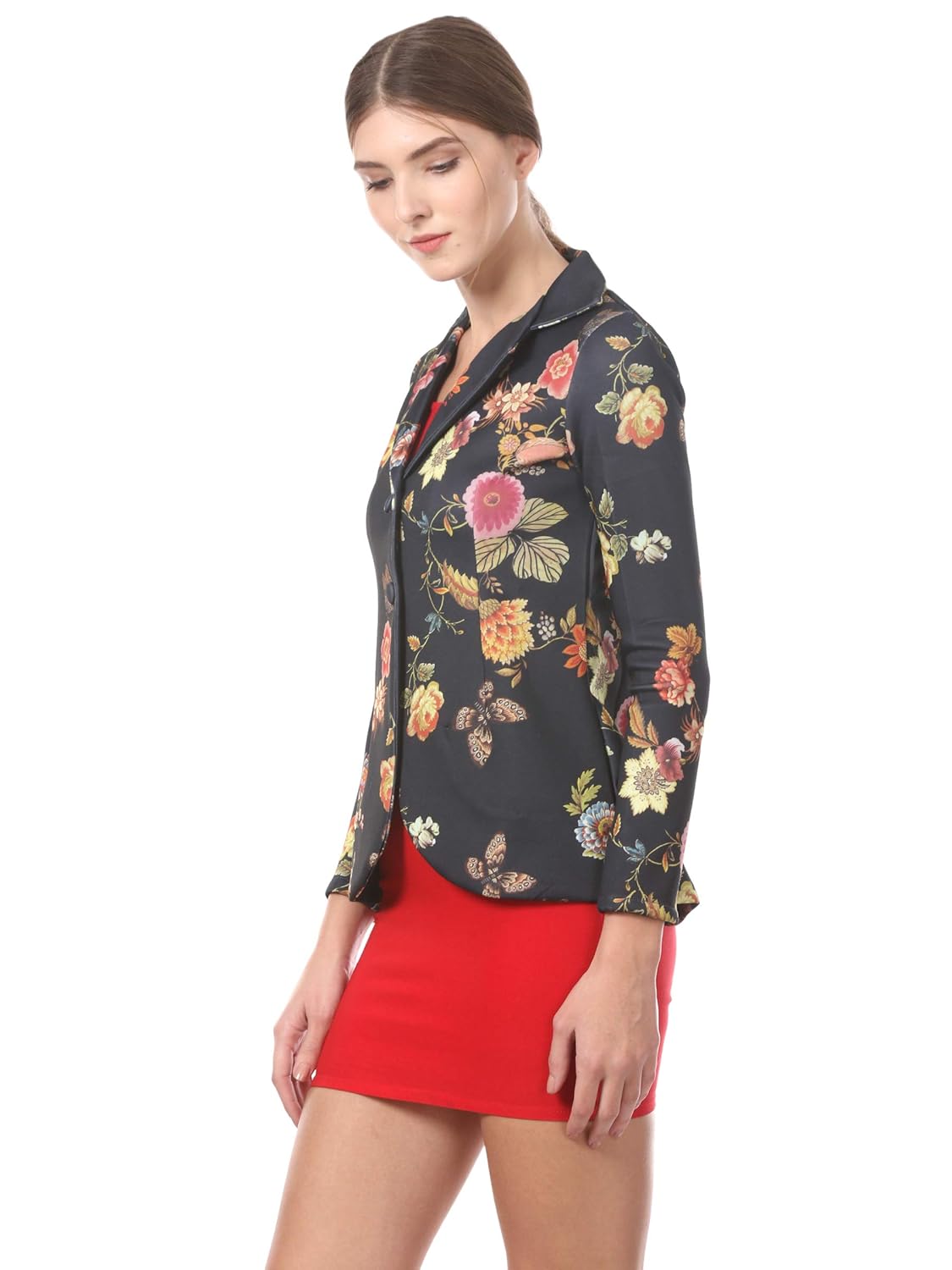 saadgi women's scuba floral printed blazer (blue, xx-large)