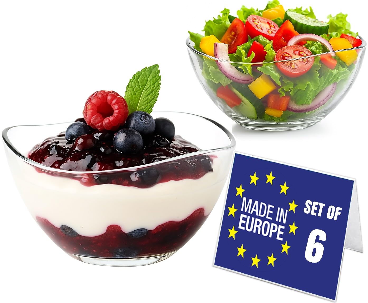 Nordic Schiller Modern Glass Dessert Bowls Set 6, 310 ml, 100% Lead Free Dishwasher Safe Stackable Pudding Bowls, Glass Salad Bowls, Snack & Sauce Dishes, Dessert Dishes