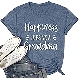 Oriental PearlGrandma Shirts for Women Happiness is Being a Grandma Letter Printed Tshirt Grandmother Casual Short Sleeve Tee Tops