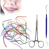 24 Pieces Colorful Power Chain Set (Continuous) for Braces, Fashion Dental Care, 20cm Orthodontic Elastic Band with Installation Tool, Teen &amp; Adult DIY Replacement Chain, Colorful Power Chain Set