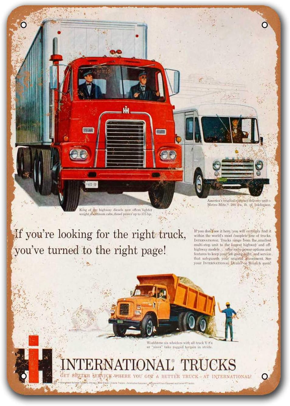 Sisoso 1960 International Trucks Vintage Tin Signs Cars Metal Bar Poster Man Cave Garage Game Room Office Dorm Wall Decor 8x12 inches