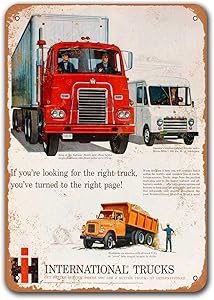 Sisoso 1960 International Trucks Vintage Tin Signs Cars Metal Bar Poster Man Cave Garage Game Room Office Dorm Wall Decor 8x12 inches