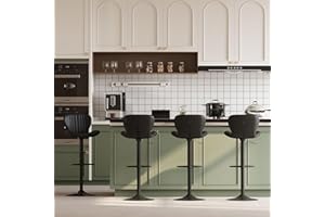 JAMFLY Bar Stools Set of 4, Leather Adjustable Barstools Counter Height Modern Bar Stools, Island Chairs Set of 4 for Kitchen, Black