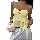 Milumia Women Y2k Seashell Top Layer Ruffle Strapless Sleeveless Flowy Going Out Tube Tops