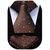 HISDERN Ties for Men Plaid Checkered Tie with Pocket Square Woven Business Formal Necktie Handkerchief Set Wedding Party