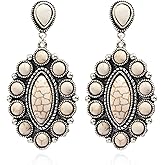 Western Earrings for Women White Turquoise Boho Statement Western Outfit Country Concert Jewelry