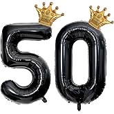 Black 50 Balloon Number with Gold Crown Balloons 40 inch 50 Birthday Balloon for 50th Birthday Party Decorations Supplies Anniversary for Men Women (Foil Mylar Number 50 Balloons)