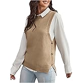 OYOANGLE Women's Button Side Sweater Vest Crew Neck Sleeveless Dressy Knitted Pullover Tops