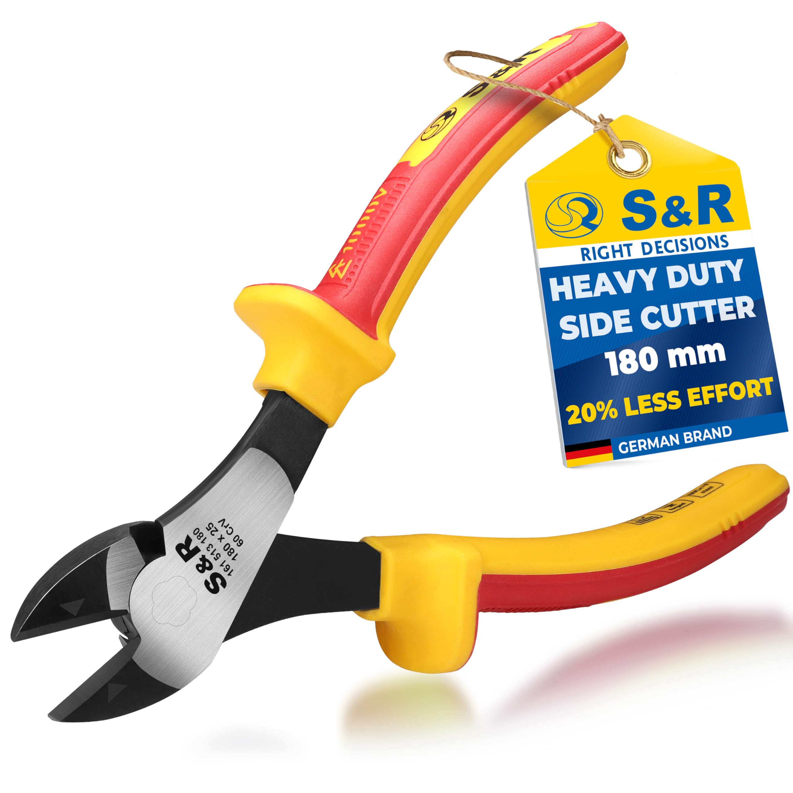 S&R VDE Insulated Diagonal Side Cutter 180mm – 1000V Rated Wire Cutting Pliers | VDE-Tested for Electrical Work