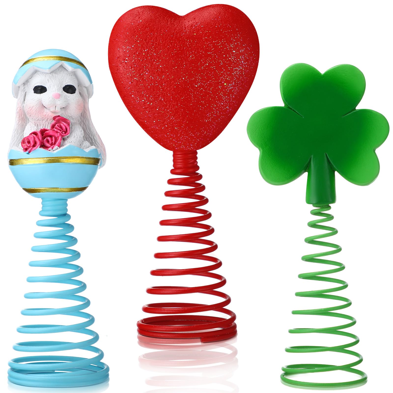 Photo 1 of 3pcs Valentines Easter St Patrick's Day Easter Mini Tree Topper Glitter Hearts Tree Topper Resin Shamrock Bunny Decorations for Holidays Festival Party Ornament Home Decoration
