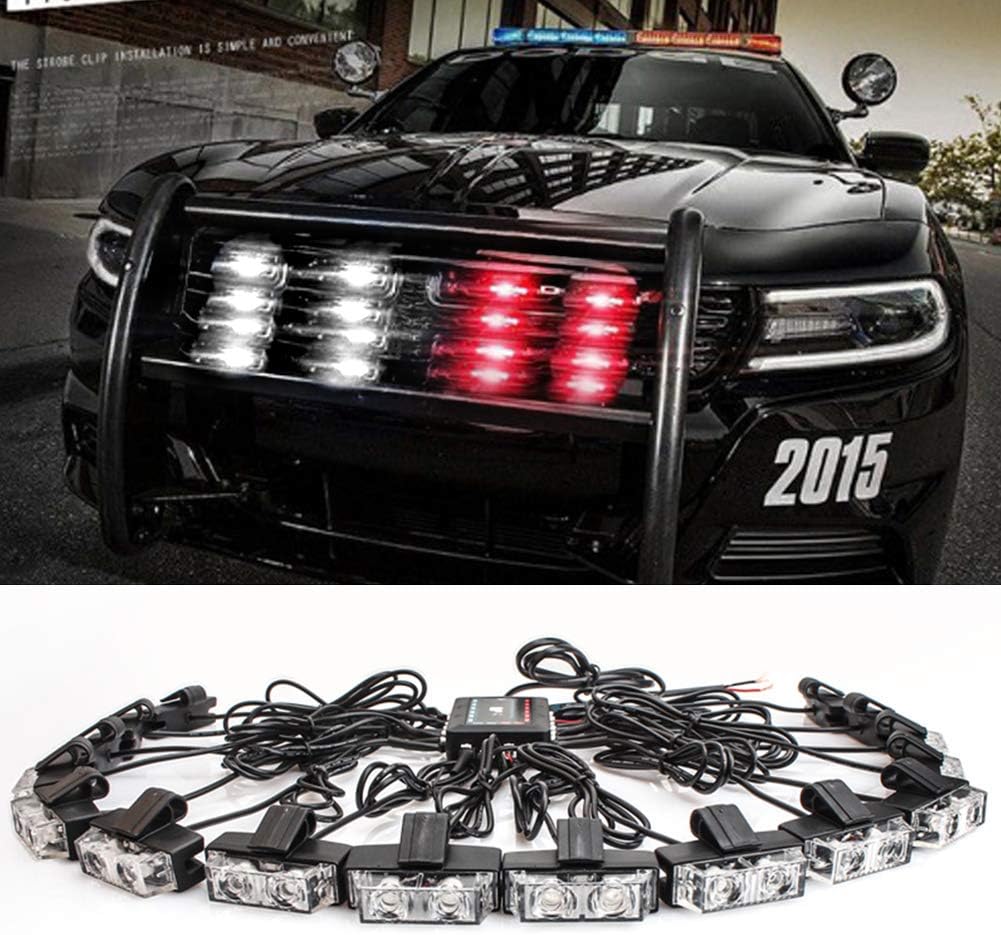 Clidrel 16 PCS 2-LED Flashing Modes Car Truck Emergency Flash Dash Vehicle Strobe Light Lamp Bars Warning Deck Dash Front Rear Grille with Remote Control (red white)