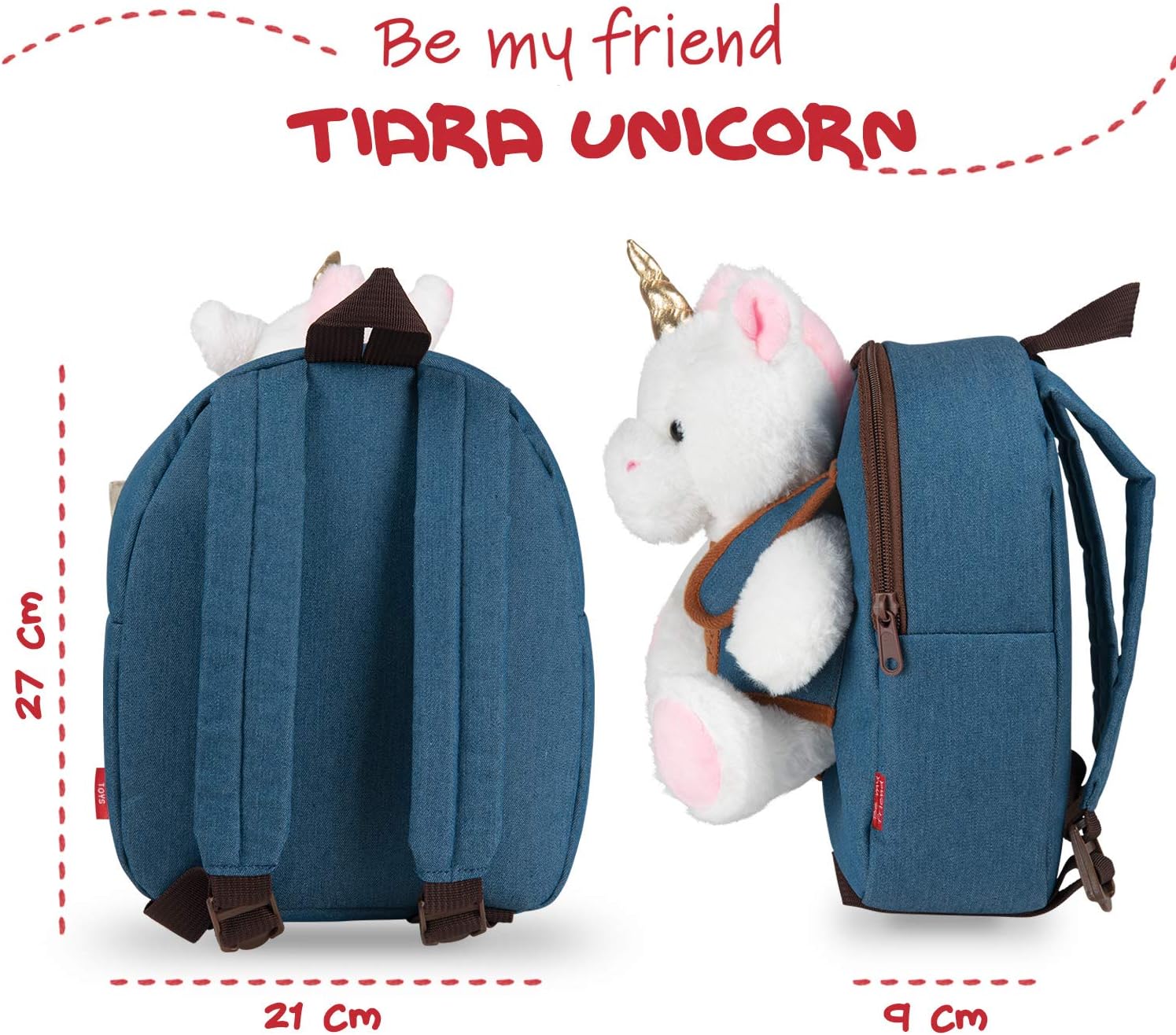 PERLETTI Plush Unicorn Backpack for Kids with Fluffy Stuffed Puppet - Image 3