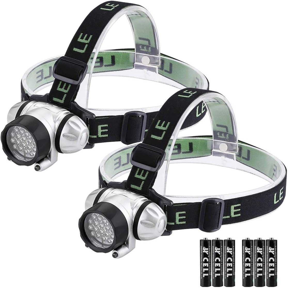 LE LED Headlamp Flashlight, Headlight with Red Light, Water Resistance, Adjustable for Kids and Adults, Perfect Head Light for Running, Hiking, Camping, Outdoor and More, Batteries Included, Pack of 2 - - 