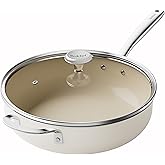 Redchef Ceramic Saute Pan with Lid, Nonstick Deep Frying Pan, 5QT Jumbo Cooker with Helper Handle & Lid, Non Toxic Ceramic Cooking Pan, Chef Pan, Dishwasher & Oven Safe, PFAS PFOA & PTFE Free