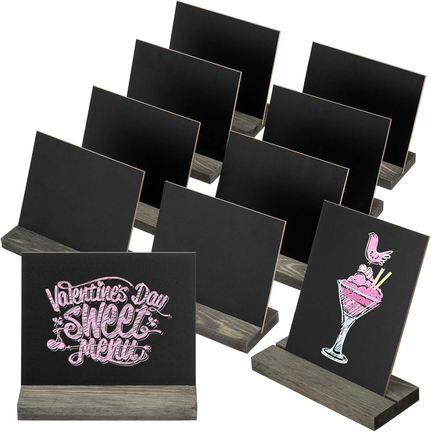 MyGift Mini Tabletop Chalkboard Signs with Rustic Wood Stands, 5 x 6-inch, Set of 6: Garden & Outdoor